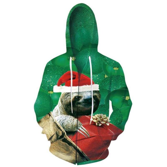 Mens Zip Up Hoodies Christmas Cute Bear 3D Graphic Printing Hoody