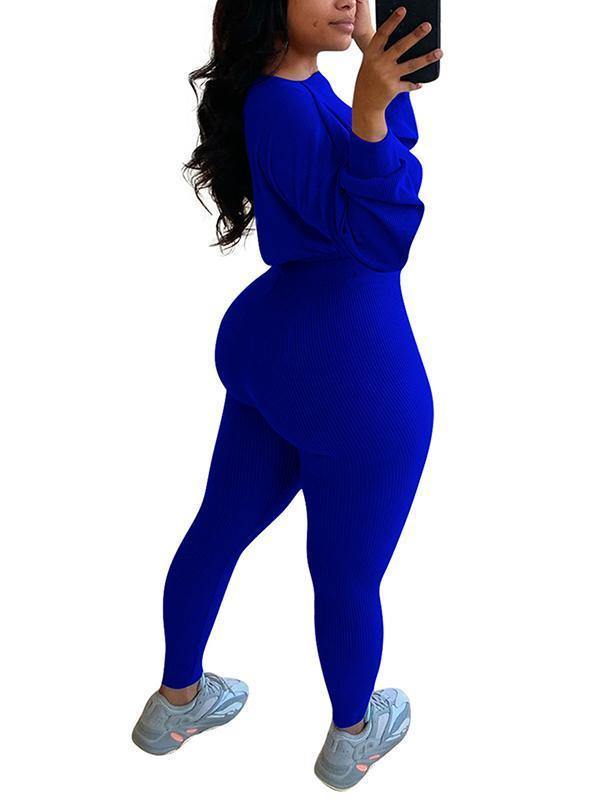 Casual Ribbed Bodycon Women Tracksuits