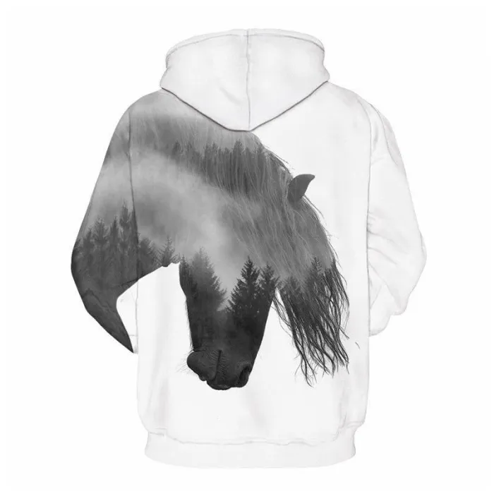 3D Print Hoodie - Forest Tree Horse Pattern Pullover Hoodie