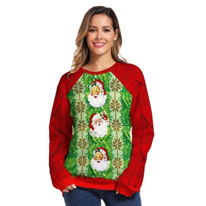 Mens Pullover Sweatshirt 3D Printed Christmas Three Santa Claus Long Sleeve Shirts
