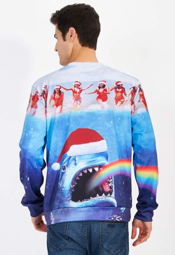 Christmas Pullover Sweatshirts Ugly Sweater Shark Rainbow Shirts