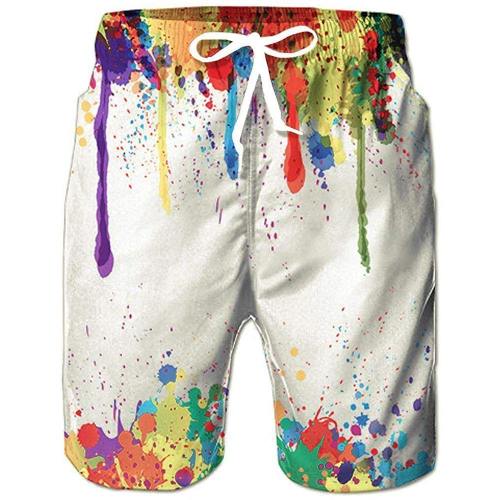 Colorful Rainbow Spatter Graffiti Beach Board Shorts