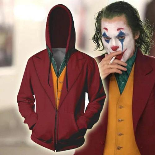 New  Movie Joker Arthur Fleck Batman Clown Joaquin Phoenix Sweatshirt Zipper Hoodie Coat Adult Halloween Cosplay Costume