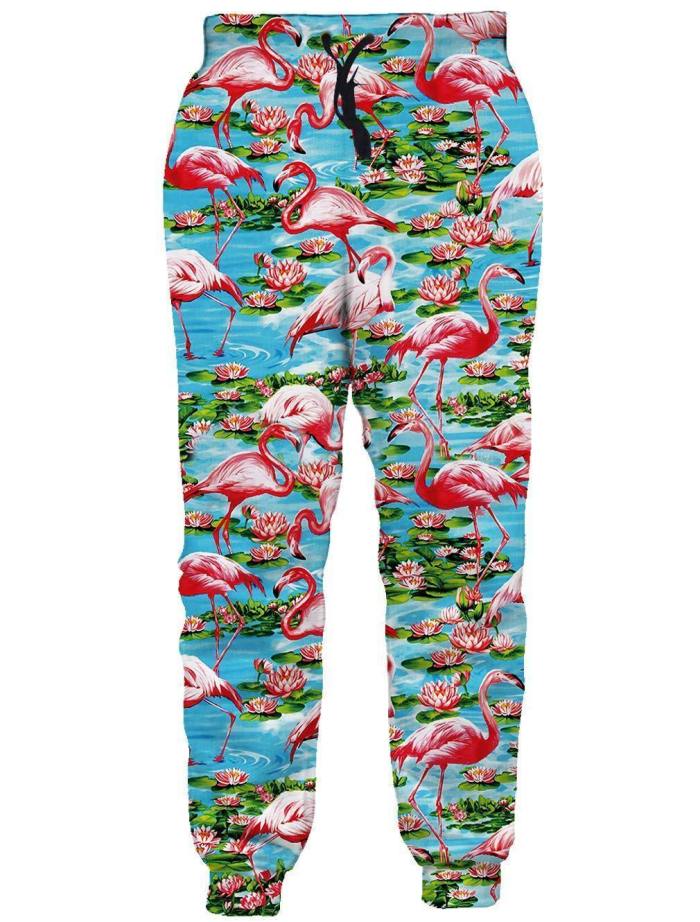 Mens Jogger Pants 3D Printing Tropical Flamingo Pattern Trousers