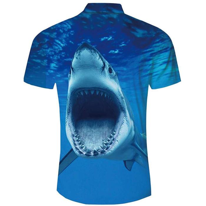 Men'S Tropical Beach Hawaiian Shirt Ocean Shark Print
