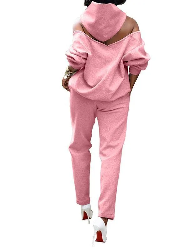 Two Piece Outfit Zip Backless Hoodie Womens Tracksuit Set