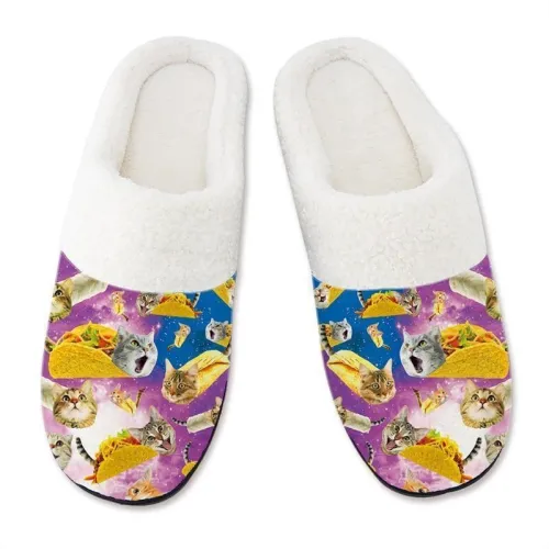 Men'S Slippers 3D Printing Taco Pizza Cat Pattern Slipper For Mens