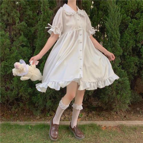 New Doll Collar Ruffle Short Sleeve Long Gothic Lolita Dresses