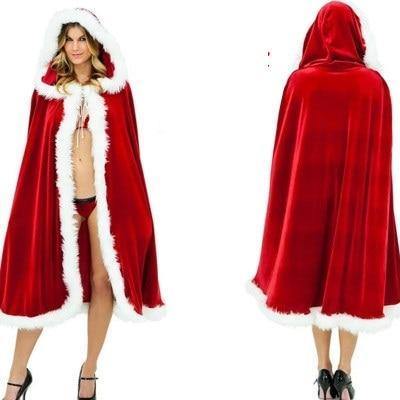 Adult Womens Girl Fur Christmas Santa Claus Cape  Xmas Costume Red Bridal Ladies Fancy Dress Winter Wedding Hooded Velvet Cloak