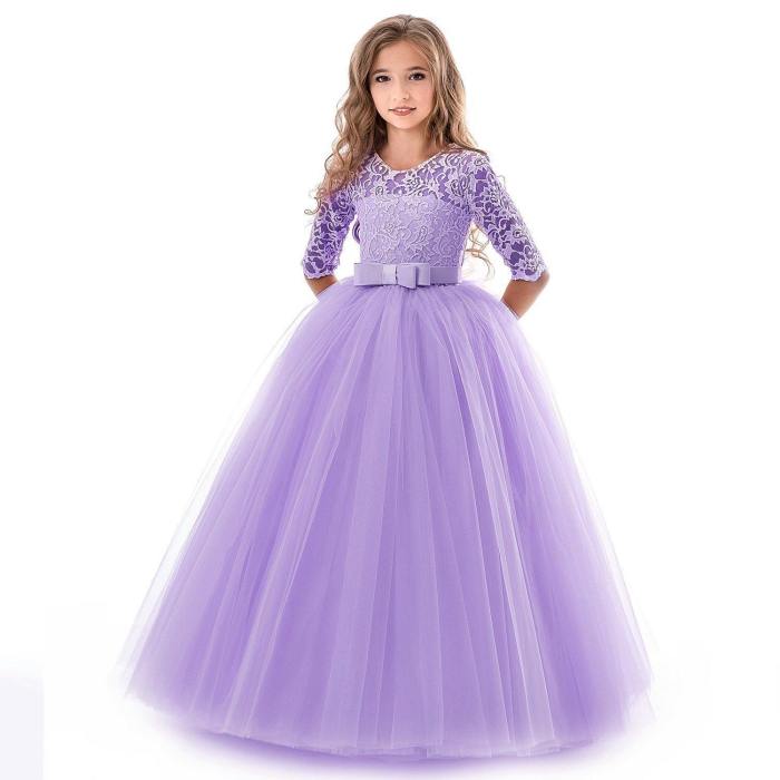 Girls Kids Formal Lace Princess Party Wedding Dresses Full Length Ball Gown Dress