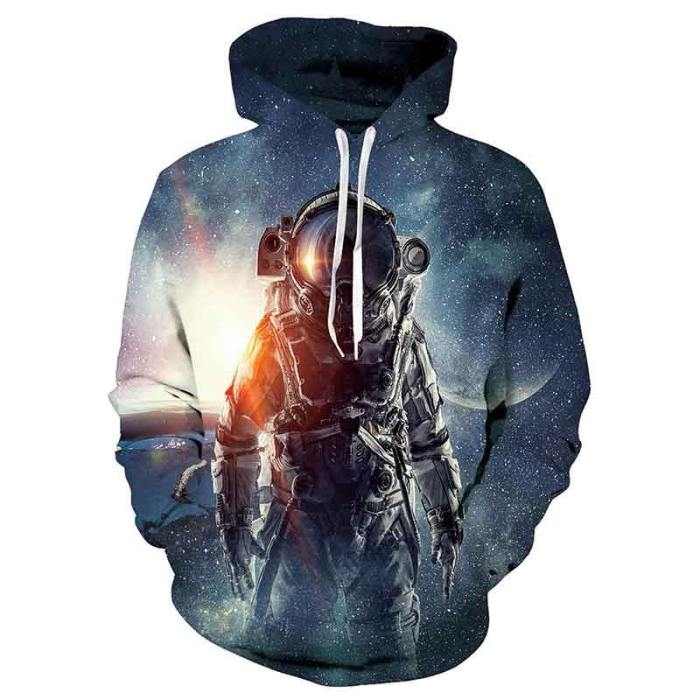 Mens Hoodies 3D Printed Astronaut Pattern Printing Hoodies