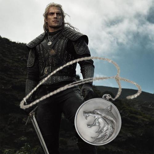 The Witcher Wolf Head Necklace Geralt Chain Pendant Necklace Metal Cosplay Accessories Gift Props