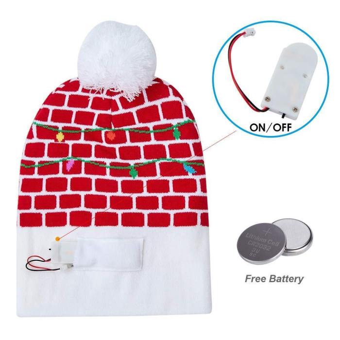 For Men Women Merry Christmas Printed Red Sweater Knit Hat Carnival Beanie Hats