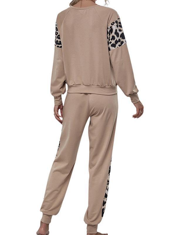 Women'S 2 Piece Outfits Leopard Sweatshirt And Jogger Pants