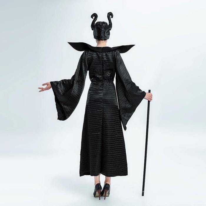 Maleficent Witch Costume Black Dress Halloween Cosplay