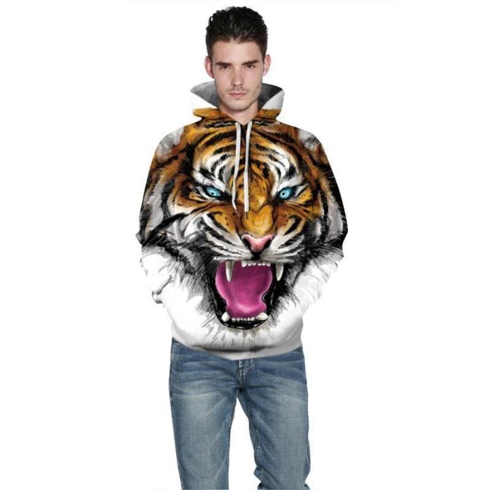 Mens Hoodies 3D Graphic Printed Ugly Tiger Pullover