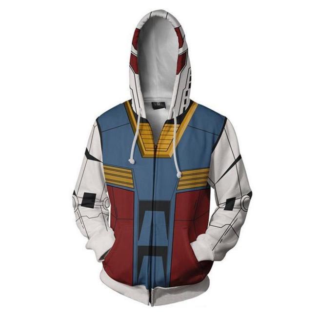 Unisex Hoodies Mobile Suit Gundam Zip Up 3D Print Jacket Sweatshirt