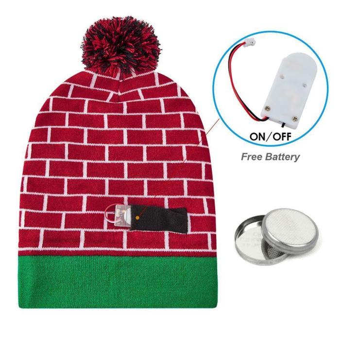 Light Up Hat Merry Christmas Flame Printed Flashing Beanie Cap Winter Snow Sweater Ugly Hat Beanies