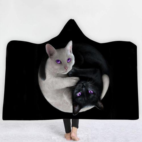 Exclusive:  Yin Yang Cats Hooded Blanket