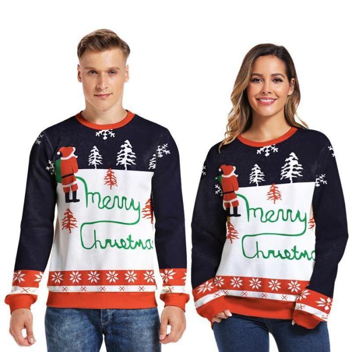 Mens Pullover Sweatshirt 3D Printed Merry Christmas Santa Claus Long Sleeve Shirts