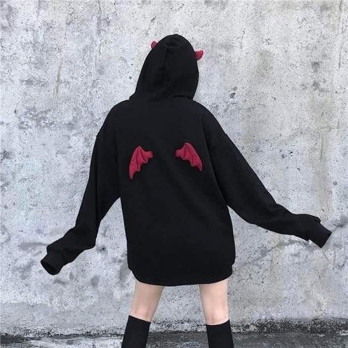 Nicemix Fall Winter Women Sweatshirts High Street Harajuku Cute Hoodies  Punk Gothic Devil Horn Chic Hooded Pullover Loose Sweat