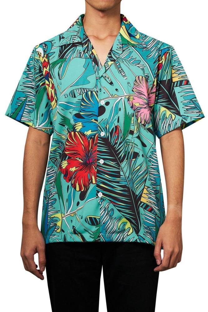 Men'S Hawaiian Shirt Summer Flowers Leaves Printing