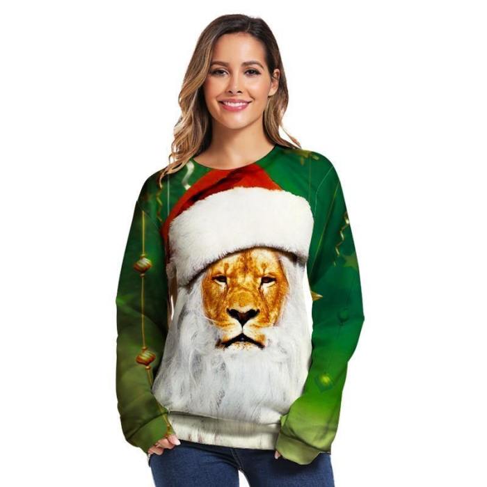 Mens Pullover Sweatshirt 3D Printed Christmas Peaceful Lion Long Sleeve Shirts