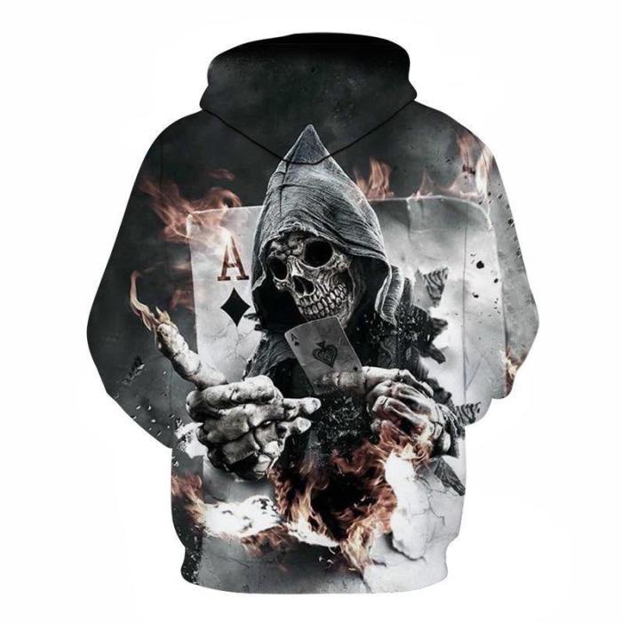 Grey Skull Long Sleeves Hoodie 3D Parttern Sweatshirt