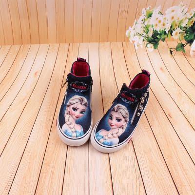 Frozen Children Casual Shoes High Zipper  Girls  Elsa Princess Cartoon Canvas Shoes