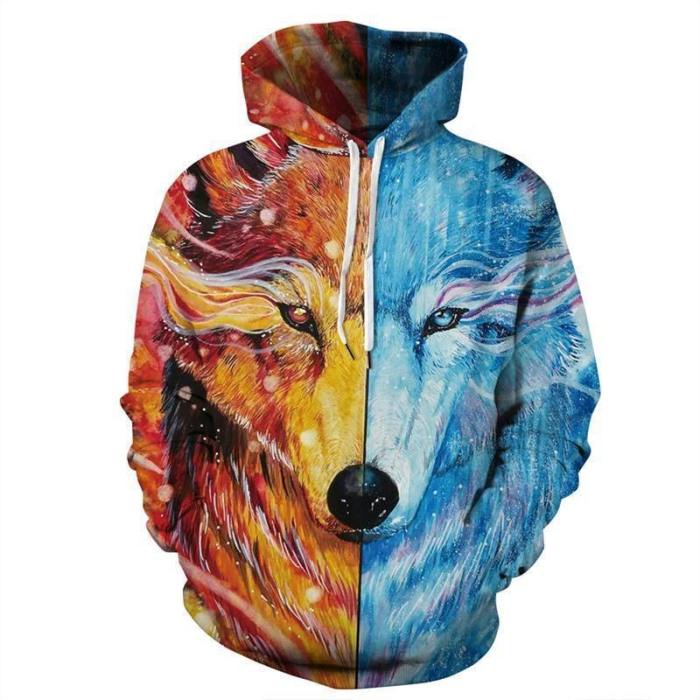 Mens Hoodies 3D Graphic Printed Lion Face Pullover