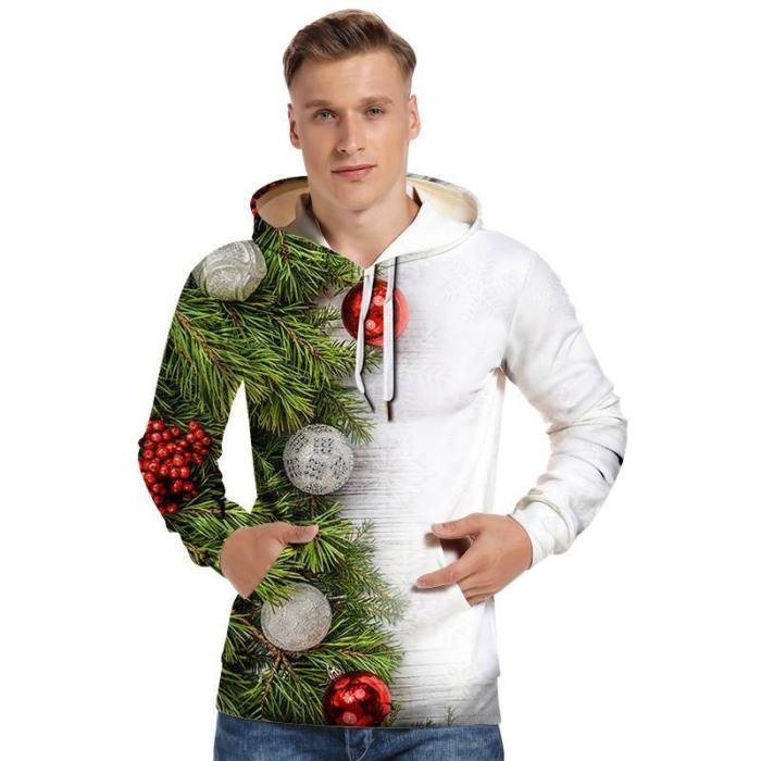 Mens Hoodies 3D Graphic Printed Merry Christmas Snowball Pullover Hoodie