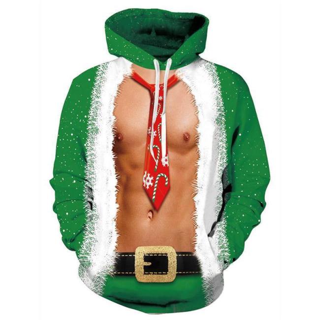 Mens Green Hoodies 3D Printed Christmas Chest Printing Hooded
