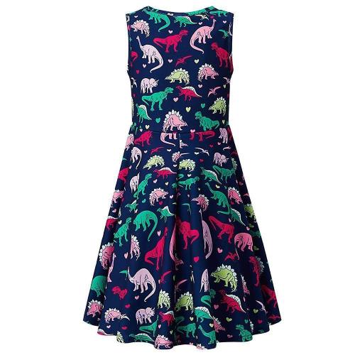 Toddler Girls Summer Dress Dinosaur Sleeveless Casual Dress