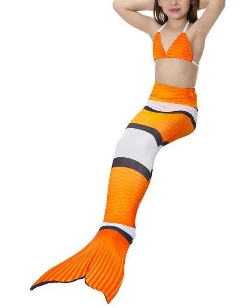 Kids Girls Mermaid Tail Suit Little Mermaid Tails Children Swimmable Fancy Dress No Monofin