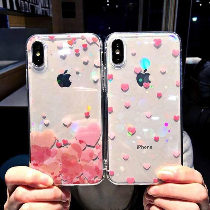Pink Love Heart Transparent Phone Case