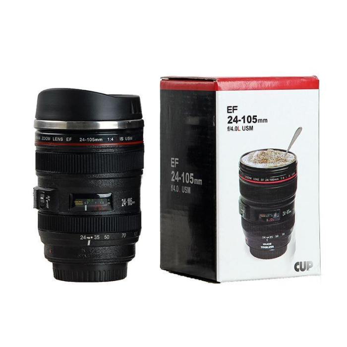 Realistic Stainless Steel Camera Lens Coffee Mug