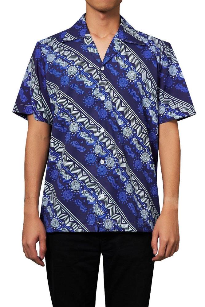 Men'S Hawaiian Blue Shirt Geometric Circle Printing