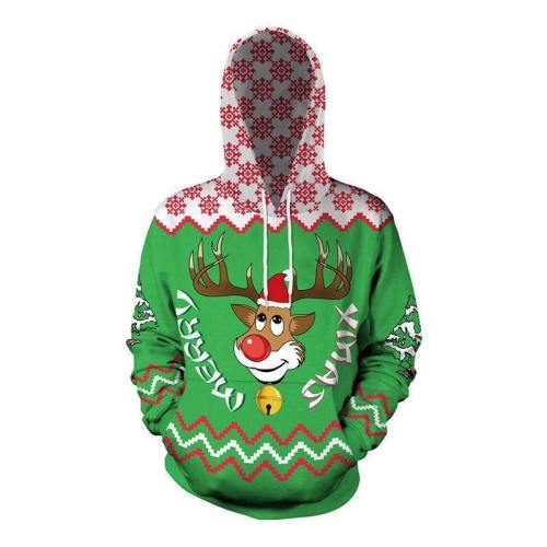 Unisex Fashion Reindeer 3D Print Pullover Hoodie Sweatshirt