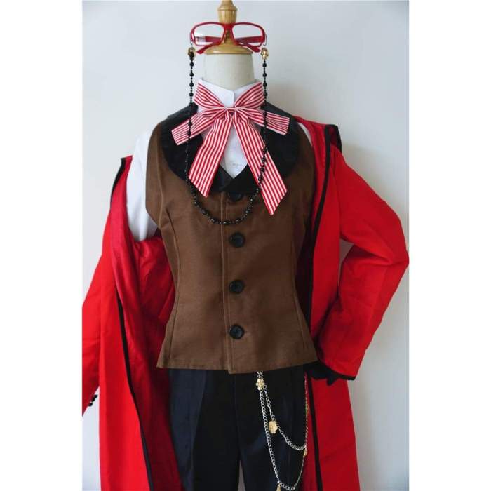 Black Butler Death Shinigami Grell Sutcliff Cosplay Red Uniform Outfit Glasses Carnaval Costumes