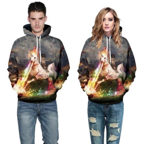 3D Print Hoodie -  Unicorn Knight Cats Pattern Pullover Hoodie  Css036