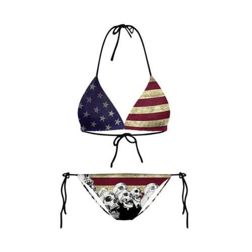 Usa American Flag Logo Skull Costumes Bikini Bra Swimwear Swimsuit