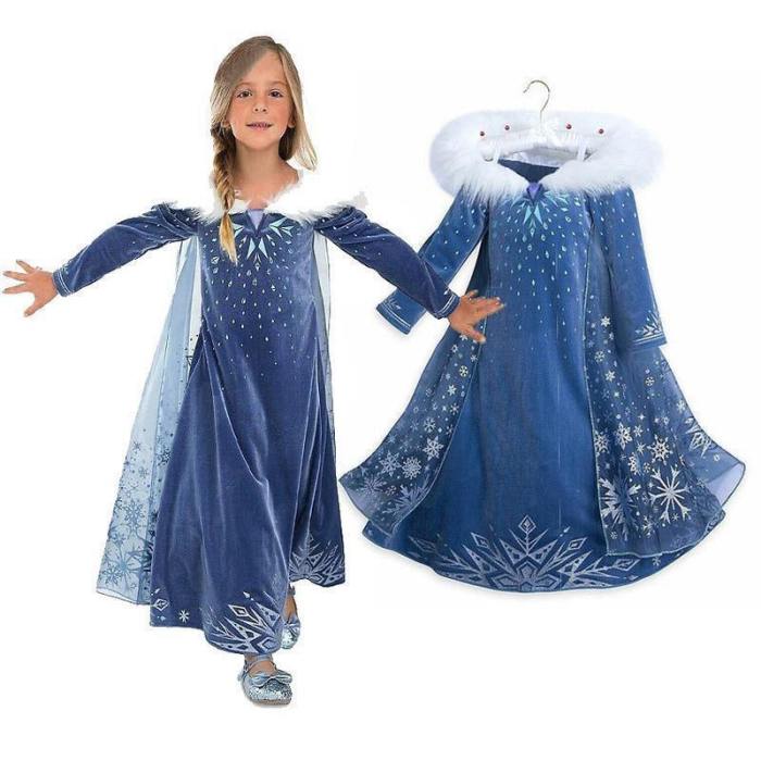 Girls Snow Queen Princess Elsa Kids Cosplay Dresses Halloween Costumes