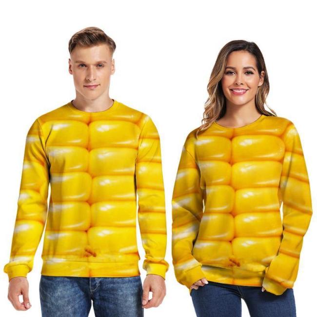 Mens Pullover Sweatshirt 3D Printed Christmas Yellow Long Sleeve Shirts