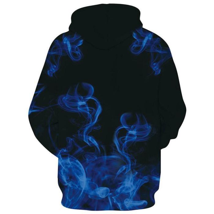 Mens Hoodies 3D Printed Blue Abstract Smoke Printing Hooded