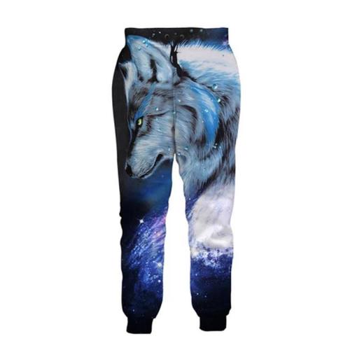 Mens Jogger Pants 3D Printing Wolf Moon Pattern Trousers