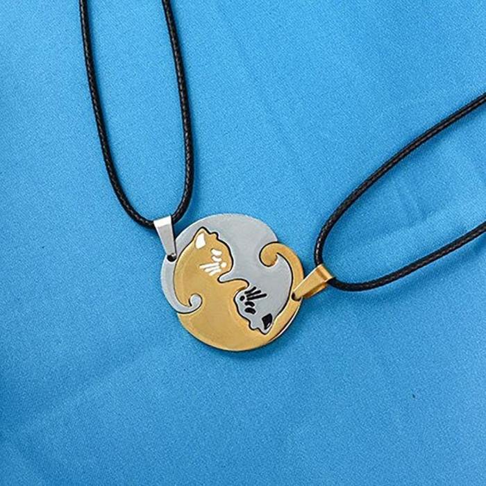 Yin Yang Cat Couple Necklace