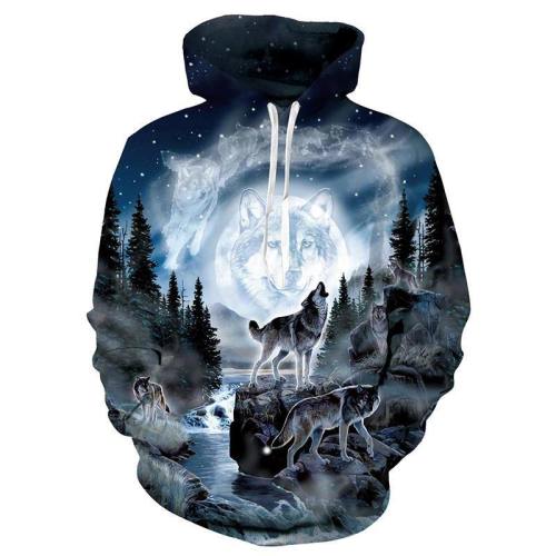 Mens Hoodies 3D Printing Wolves Printed Hoody