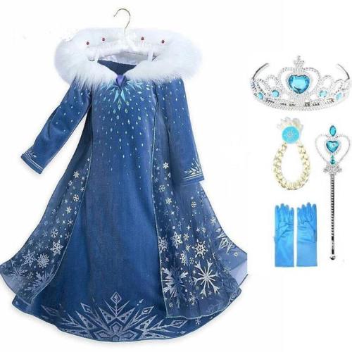 Girls Snow Queen Princess Elsa Kids Cosplay Dresses Halloween Costumes