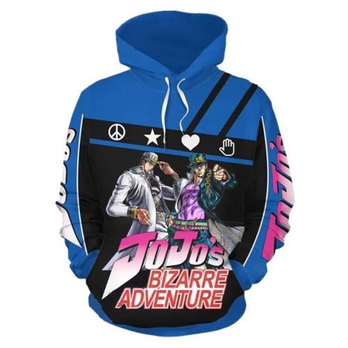 Unisex Jojo'S Bizarre Adventure Hoodies Kujo Jotaro Printed Pullover Jacket Sweatshirt