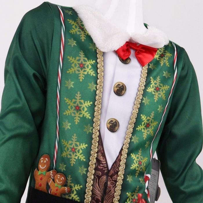 Deluxe Green Christmas Elf Cosplay Santa Claus Costume For Boys Kids Jumpsuit Hat New Year Party Outfit
